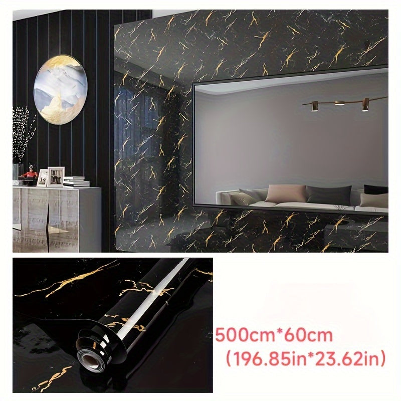 [Highly Rated] Transform your space with a roll of stylish black marble self-adhesive waterproof wallpaper. This trendy furniture renovation solution is perfect for decorating your room or kitchen. It is high temperature and oil resistant, making it