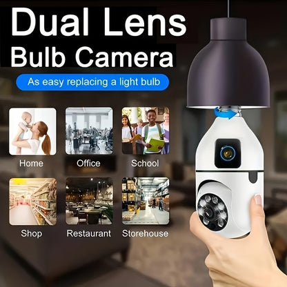 YIIYRY 1pc 360° Panoramic Light Bulb Security Camera with Dual Cameras, E27 WiFi for Home & Outdoor Surveillance. Smartphone Compatible with Smart Motion Detection, Two-Way Audio. No Battery Required, 1080p resolution perfect for Office/School/Shop use.