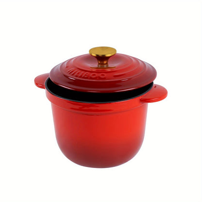 1 piece of enameled cast iron Dutch oven with lid, measuring 18.01cm and holding 2L/0.5Gal. This deep stockpot is perfect for soups and other dishes, made of heavy-duty materials. It is a must-have in every kitchen for cooking enthusiasts, complete with