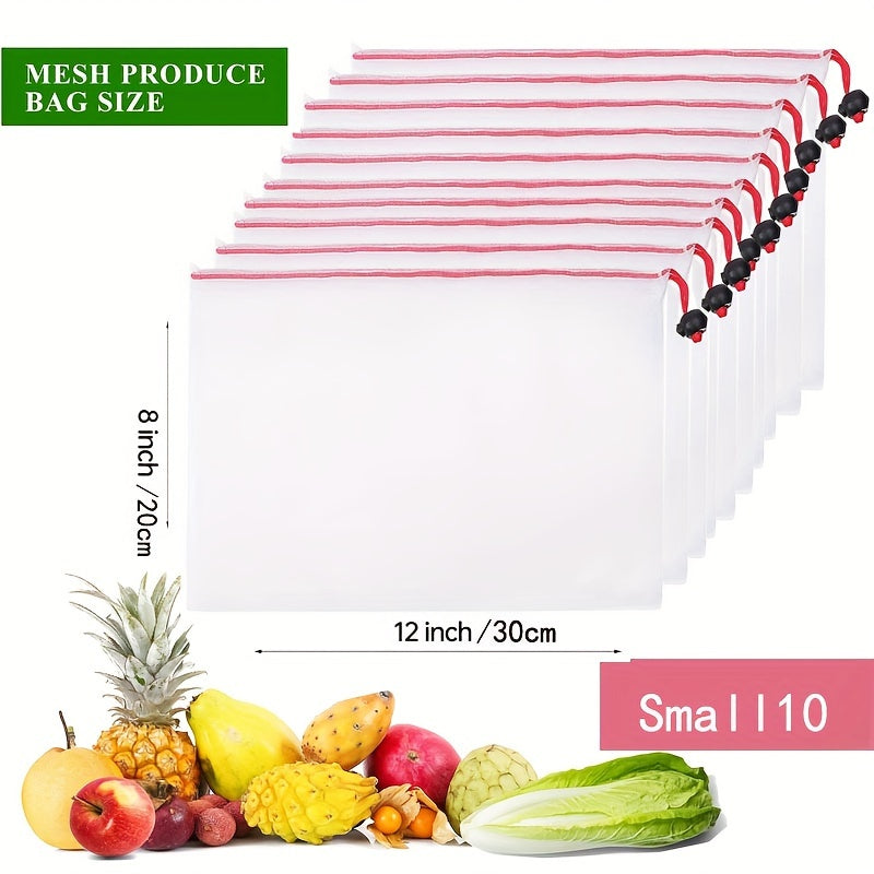 - Set of 10 Reusable Mesh Produce Bags for Fruits and Vegetables, Washable and See-Through
- Premium Quality Toy Storage Bags with Drawstring, Ideal for Fridge Storage and Organizing Toys