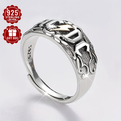 (Total Weight: 5.7g) This 1PC Women's Fashion Personality Ring is made of 925 Sterling Silver and features a vintage distressed unisex style with letter design. This open ring is perfect for adding a touch of fashion temperament to your look, and is