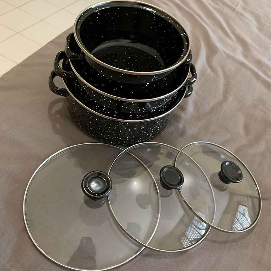 [Popular Choice] Enamel Cookware Set includes 1 versatile non-stick soup & stew pot. Easy to clean and compatible with gas stoves, making it ideal for Halloween use at home or in restaurants. This set makes a festive gift and does not require electricity