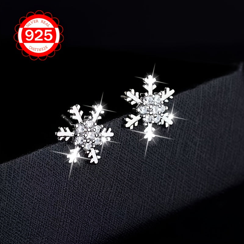 1 Pair of Women's Snowflake Earrings - Hypoallergenic 925 Silver, Versatile and Exquisite Design, Perfect for Couples, Girlfriends, and Special Occasions such as Daily Wear, Wedding Banquets, Seaside Vacations, Thanksgiving, and Christmas. Anti-oxidation