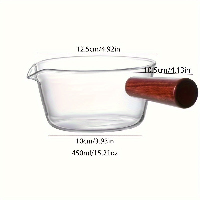 [Best-Selling] Glass Milk Pot with Red Wooden Handle and Lid, Non-Stick for Gas Stoves - Perfect for Coffee, Soup, and Stews. Dishwasher Safe, Available in 450ml/15.21oz or 650ml/21.97oz Capacity. Ideal for Cooking on Gas Stoves, Coal Stoves, and More -