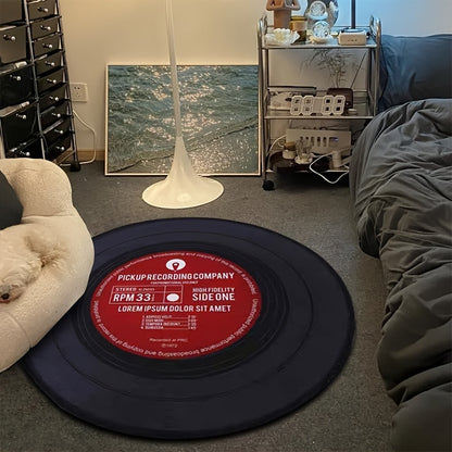 1 piece of Art Black Vinyl Record Crystal Velvet Rug for Hanging Basket, with Non-slip Round design for Computer Chair, Swivel Chair Floor Protection. Full Padded Floor Mat, Ideal for Christmas and Thanksgiving celebrations.