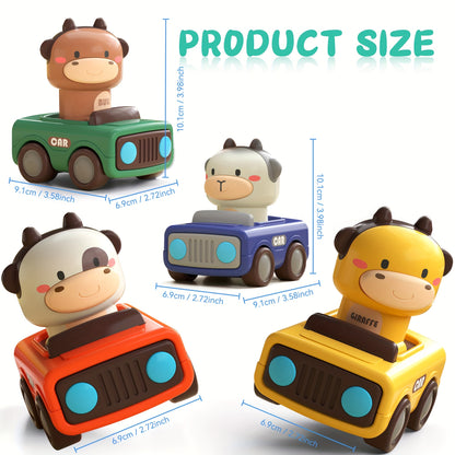 Young Kids Press and Zoom Animal Racing Cars, Made of Durable ABS Material, No Need for Batteries, Suitable for Ages 1-3, Great for 6-18 Month Olds, Wonderful First Birthday Present for Both Boys and Girls