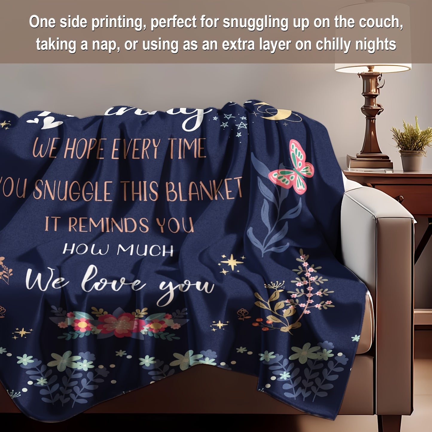 1 piece Nanny Gift Throw Blanket - Modern Floral Design, Easy to Clean in Washing Machine, Year-Round Use Knitted Polyester, Versatile and Comfortable Throw for Couch, Perfect for Birthday, Mother's Day, Christmas