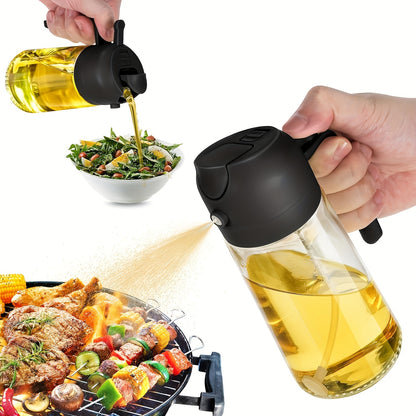 1 Piece of BPA-Free Plastic Oil Sprayer 2-in-1, 15.8oz Olive Oil Dispenser with Spray and Pour Functions. Includes a 470ml Cooking Oil Spray Bottle with Anti-Clog Filter for a Leakproof Condiment Container in the Kitchen. Ideal for Salad, Frying, and BBQ.