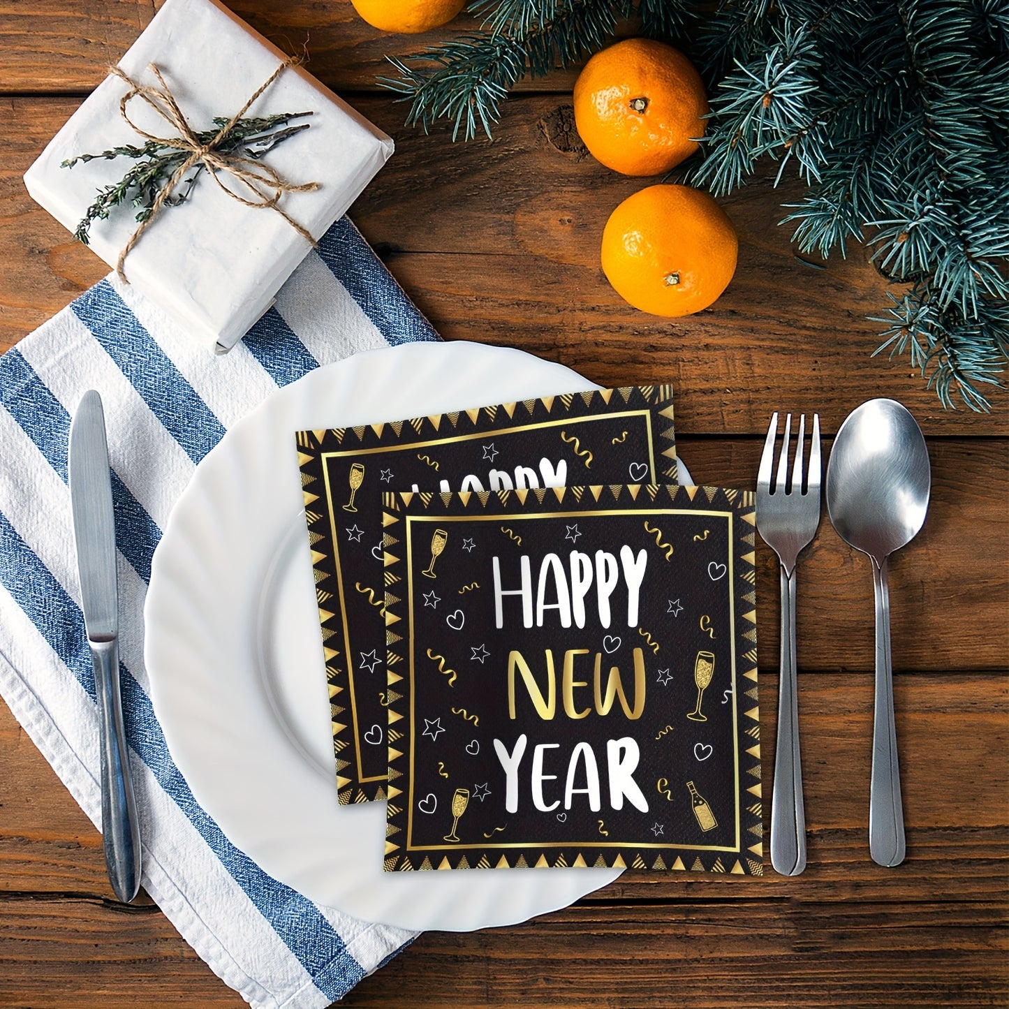 New Year's Napkins for Every Occasion: From Parties to Dinner, Celebrate in Style with Our Festive Selection of Napkins and Decorations.