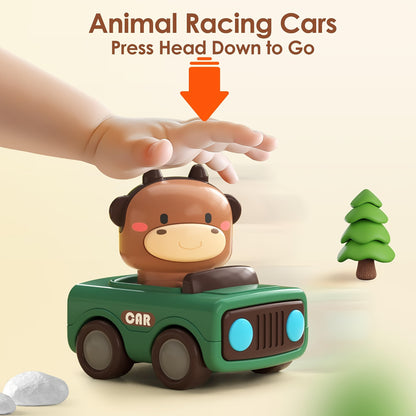 Young Kids Press and Zoom Animal Racing Cars, Made of Durable ABS Material, No Need for Batteries, Suitable for Ages 1-3, Great for 6-18 Month Olds, Wonderful First Birthday Present for Both Boys and Girls