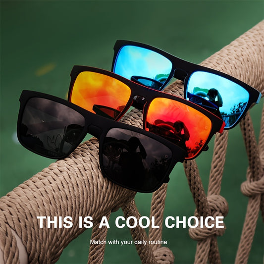 [Customer Favorite] A set of 3 Vintage Polarized Glasses designed for Men, featuring Square Retro Driving Eyewear with Colorful Graffiti Temples. Made with a High-Quality PC Frame, Metal Hinges, and AC Lens, this set includes an Anti-Fog Cloth. Perfect