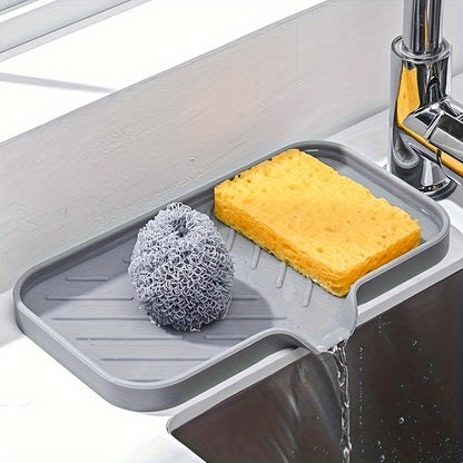 1 Pack Silicone Kitchen Sink Caddy - Dish Sponge Holder with Drain Spout for Countertop, Organizer Tray for Sponge, Soap, and Scrubber, Multiuse Drainage Pad for Home Kitchen and Bathroom Accessories