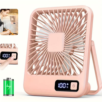 YITUMU Portable Desk Fan, 16.51 cm in size, that can be folded and adjusted to 180°. This personal table fan comes with a 1800mAh battery, offering 5 different speeds. It is USB rechargeable and perfect for use at home, office, or outdoors. Made of