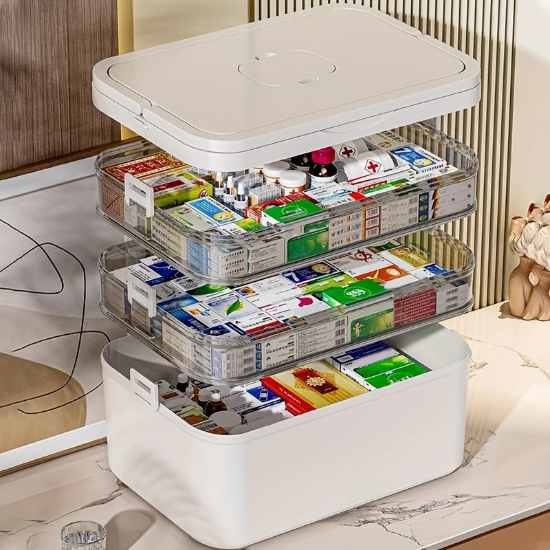 1 piece of a sturdy and convenient medicine organizer - Made of waterproof material, with multiple compartments for storing medicines at home and while traveling. It is lightweight, easy to clean, and can be stored under the bed.