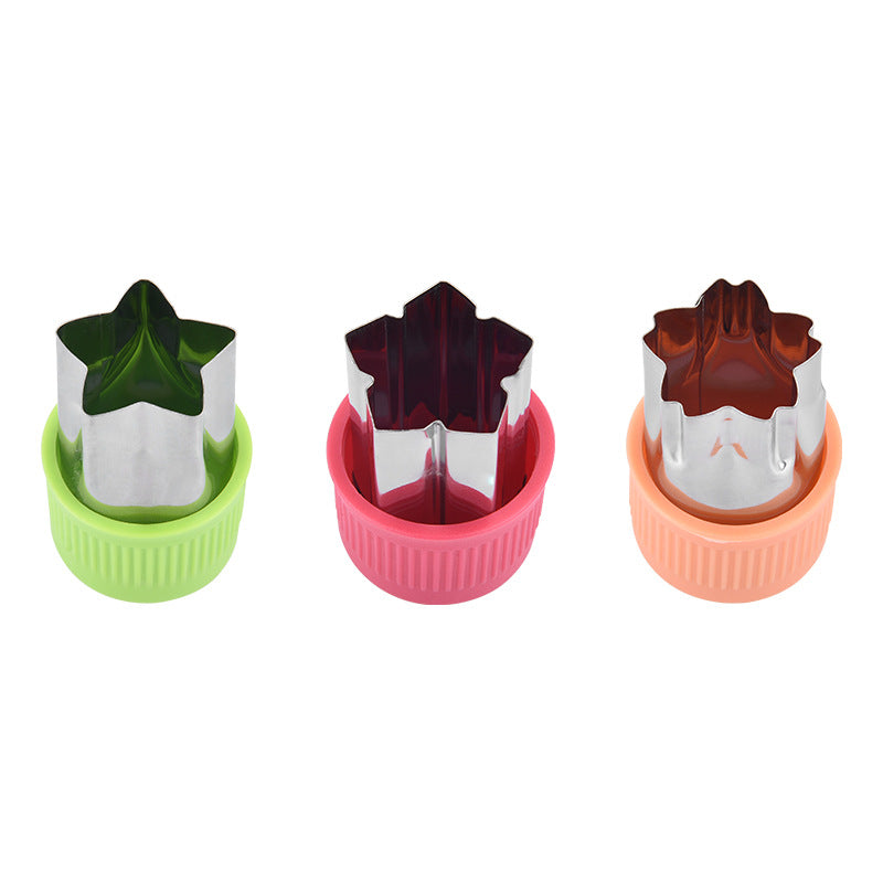 Set of 3 Colorful Stainless Steel Fruit & Vegetable Cutters with Hand Guards - Designed for Kids to Create Fun Snacks, Includes Cookie Mold for Fancy Designs