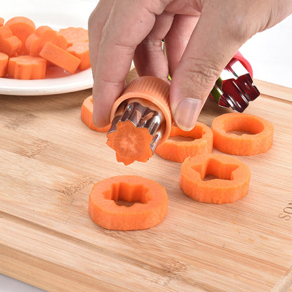 Set of 3 Colorful Stainless Steel Fruit & Vegetable Cutters with Hand Guards - Designed for Kids to Create Fun Snacks, Includes Cookie Mold for Fancy Designs