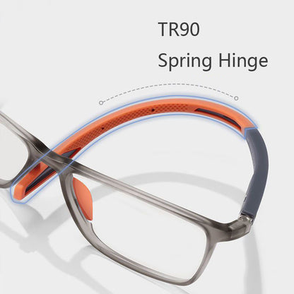 [Top Pick] GzHilovingL Sporty TR90 Reading Glasses - Lightweight, Blue Light Blocking, Stylish Smoky Gray Rectangular Frame with Orange Detail, Unisex Comfortable Fit, High Quality Optical Eyewear with Diopter Range up to +4.0, GZHILOVINGL