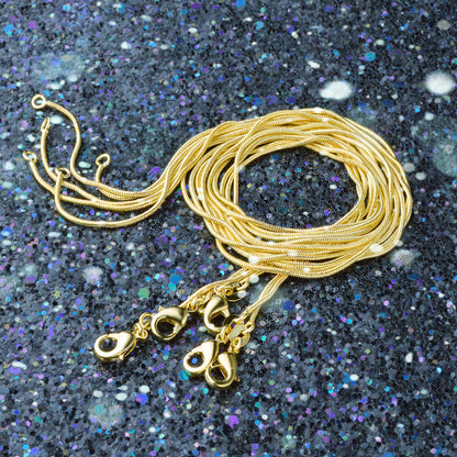 [Customer Favorite] Set of 5 Stylish Gold-Plated Herringbone & Snake Chain Necklaces - Choker Style with Easy-to-Use Lobster Claw Clasps, Perfect for Making Your Own Jewelry, Shiny Gold Finish, Ideal for DIY Crafting