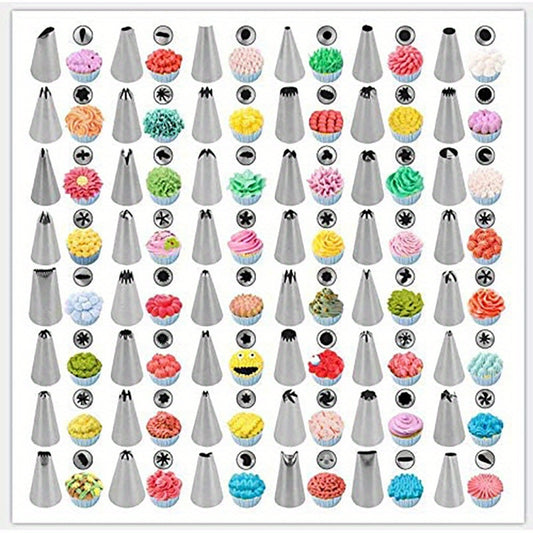 Stainless Steel Cake Decorating Kit with 55 pieces - Complete with Piping Tips, Couplers, and Bags for Cupcakes, Cookies, and more. Ideal for DIY Baking, Halloween, Christmas, and Kids' Parties.