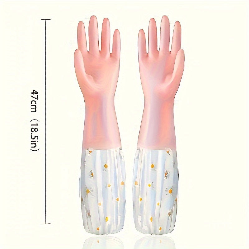 - Keep your hands dry with 1 Pair of Long-Sleeve Waterproof PVC Cleaning Gloves - Perfect for Kitchen, Dishwashing, and Laundry Tasks - Non-Slip and Durable for all your Household Chores - Alcohol-Free Essential for Your Home