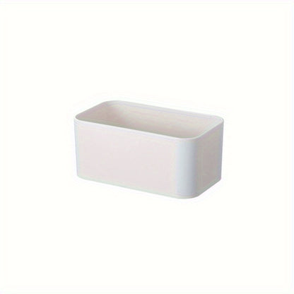 1 piece of a simple storage box that can be wall-mounted. It is punch-free and adhesive, leaving no trace behind. This organizer is perfect for storing bathroom toiletries, as well as holding remote controls and other sundries in the living room.