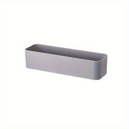 1 piece of a simple storage box that can be wall-mounted. It is punch-free and adhesive, leaving no trace behind. This organizer is perfect for storing bathroom toiletries, as well as holding remote controls and other sundries in the living room.