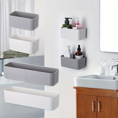 1 piece of a simple storage box that can be wall-mounted. It is punch-free and adhesive, leaving no trace behind. This organizer is perfect for storing bathroom toiletries, as well as holding remote controls and other sundries in the living room.