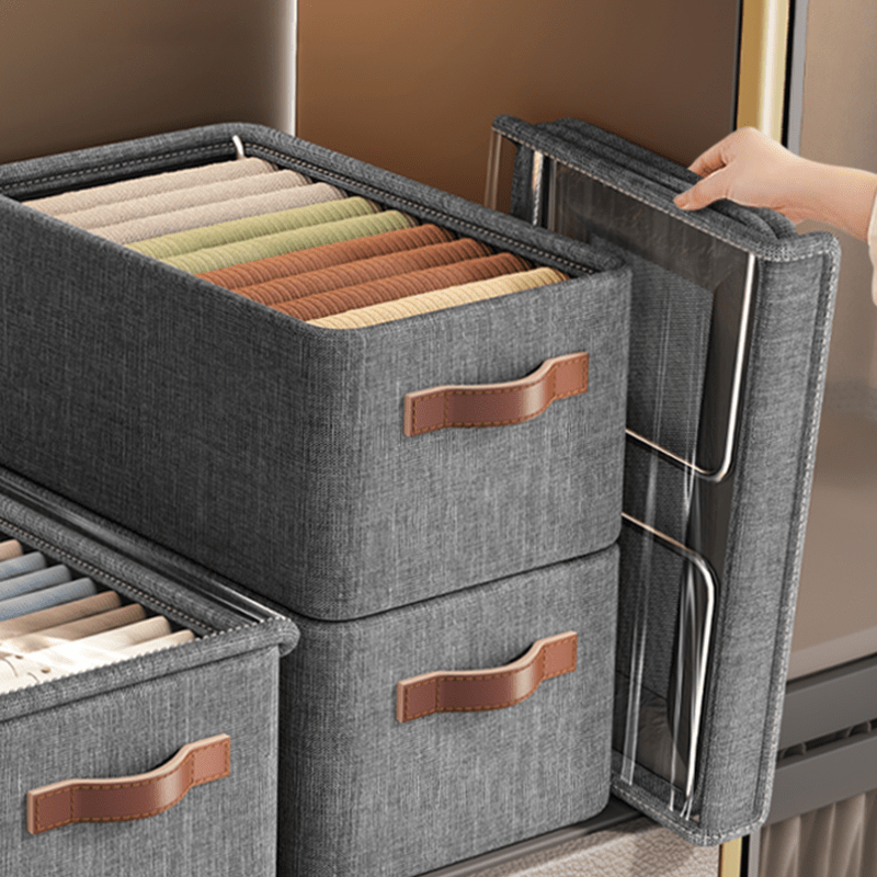 [Customer Favorite] LattBy Large Capacity Clothes Storage Box with Steel Frame - Gray, Freestanding Organizer for Quilts, Pants & More - Great for Home & Dorm, Ionized, Wardrobe Storage Solution