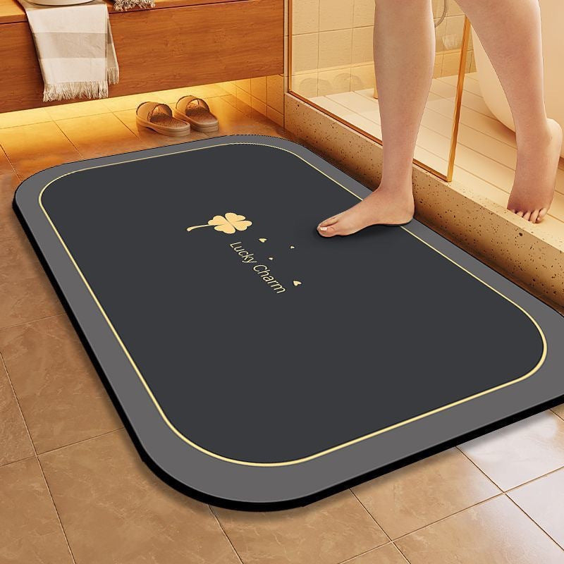 1 Piece Elegant Black and Golden Diatomaceous Bathroom Mat with "Lazy Dream" Design - Super Absorbent, Fast-Drying, Non-Slip and Hand Washable - Versatile Bathroom Decor Addition, Rug Alternative