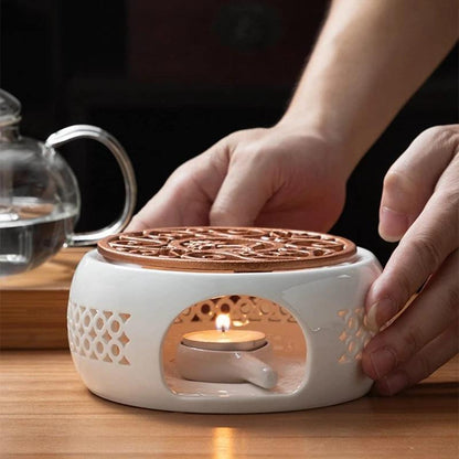 1 Ceramic Teapot Heater, Teapot Holder for Heating Tea, Coffee, and Water with Candle Insulation Base - Perfect for Home, Restaurant, Hotel, and Office Use with Tea Accessories