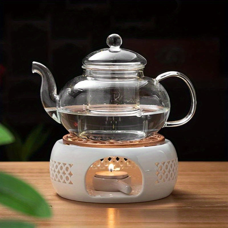 1 Ceramic Teapot Heater, Teapot Holder for Heating Tea, Coffee, and Water with Candle Insulation Base - Perfect for Home, Restaurant, Hotel, and Office Use with Tea Accessories