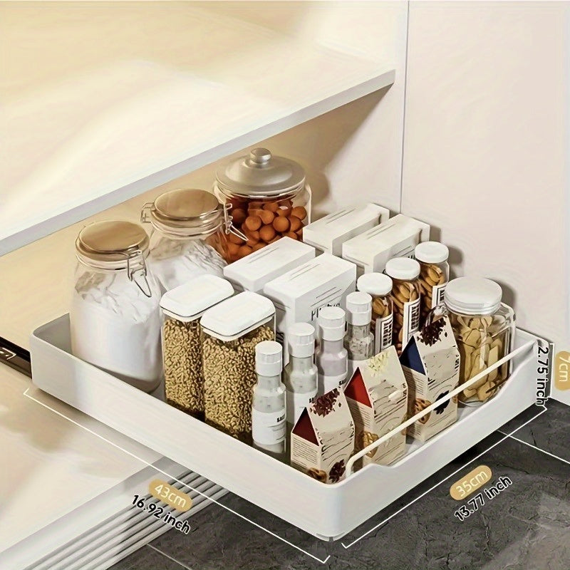 ZHOHO TANT Pull-Out Kitchen Organizer - Sleek White Carbon Steel, Ideal for Spices and Utensils, Under Sink Storage Solution with Sliding Drawer for Efficient Space Saving, Durable and Stylish Utensil Pullout Organizer