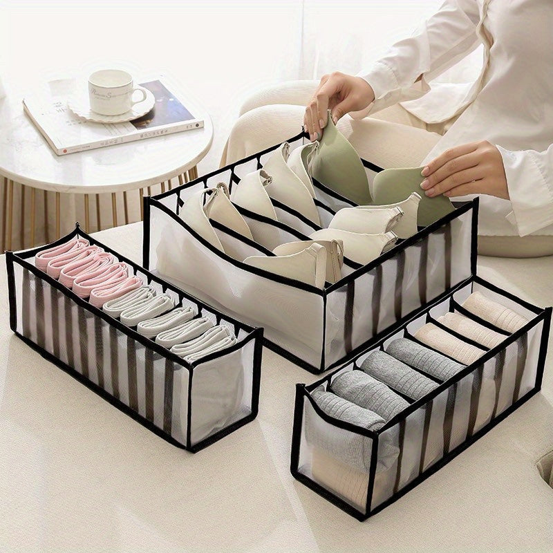 [Bestseller] Set of 3 Foldable Underwear Storage Boxes, Fabric Clothes Organizer with Compartments and Drawer Dividers for Bras, Panties, and Socks - Versatile Wardrobe Organizer for Clothing and Linens - Ideal for Household Use and Drawer Organization