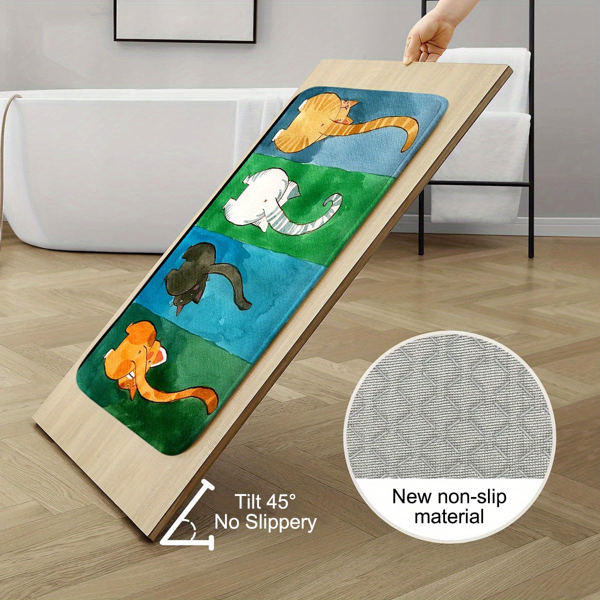 1 piece of a cute cat butt door mat that is anti-slip and dirt resistant, perfect for welcoming guests at your entrance. This non-slip bath rug can be used indoors or outdoors, making it an easy-to-clean patio entrance mat for all seasons.