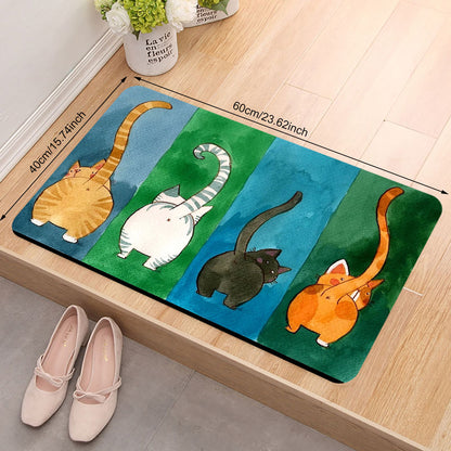 1 piece of a cute cat butt door mat that is anti-slip and dirt resistant, perfect for welcoming guests at your entrance. This non-slip bath rug can be used indoors or outdoors, making it an easy-to-clean patio entrance mat for all seasons.