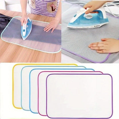 1 or 2 pieces of Mesh Ironing Board Cover that is resistant to high temperatures, designed to protect garments from heat during ironing. This household essential includes a mesh cloth, ironing pad, and heat insulation garment pad in a random color. A