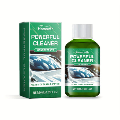 1 bottle of Homonth Powerful Glass Cleaner Concentrate, featuring a low odor citric acid formula. This liquid multipurpose cleaner is designed for glass, mirrors, and windows. It is rainproof and anti-fog, effectively removing stains and restoring