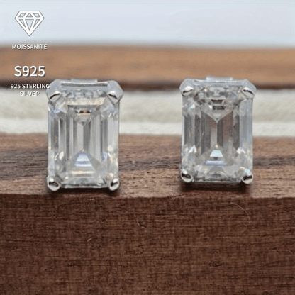 1 Carat Moissanite Stud Earrings in an Elegant Rectangular Design, crafted from 925 Sterling Silver for Women who prefer Minimalist Neutral Style. Ideal for Birthdays, Anniversaries, and Casual Attire. A Classic and Suitable option for any occasion.