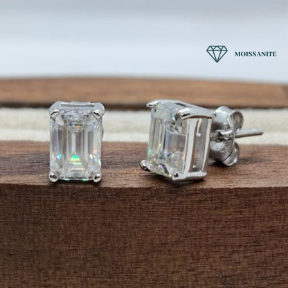 1 Carat Moissanite Stud Earrings in an Elegant Rectangular Design, crafted from 925 Sterling Silver for Women who prefer Minimalist Neutral Style. Ideal for Birthdays, Anniversaries, and Casual Attire. A Classic and Suitable option for any occasion.