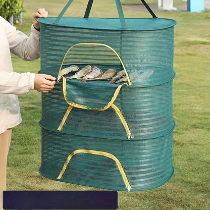 [Customer Favorite] Collapsible Drying Rack with Multiple Compartments, Convenient Mesh Net with Zipper, Ideal for Air-Drying Shrimp, Fish, Produce, and More - Perfect for Outdoor Activities