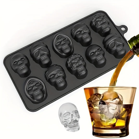 1 piece of Halloween Skull Ice Cube Tray, made of silicone to use as a mold for whiskey cocktails or to make chocolate candy, pudding, or jelly. This rectangular plastic manual kitchen accessory is perfect for party essentials.