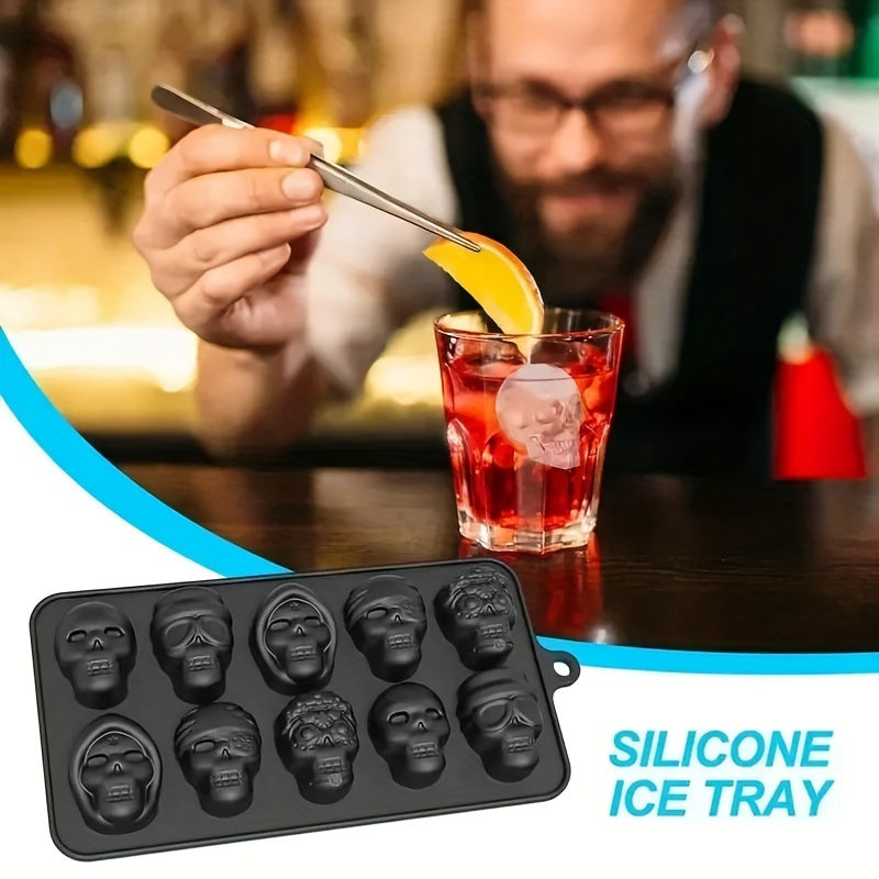 1 piece of Halloween Skull Ice Cube Tray, made of silicone to use as a mold for whiskey cocktails or to make chocolate candy, pudding, or jelly. This rectangular plastic manual kitchen accessory is perfect for party essentials.