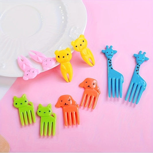 Set of 10 Whimsical Animal & Fruit Forks - Vibrant Reusable Cartoon Picks for Snacks, Cakes, and Desserts | Perfect for Christmas Gatherings and Kid-Friendly Meals, Fun Edible Decorations