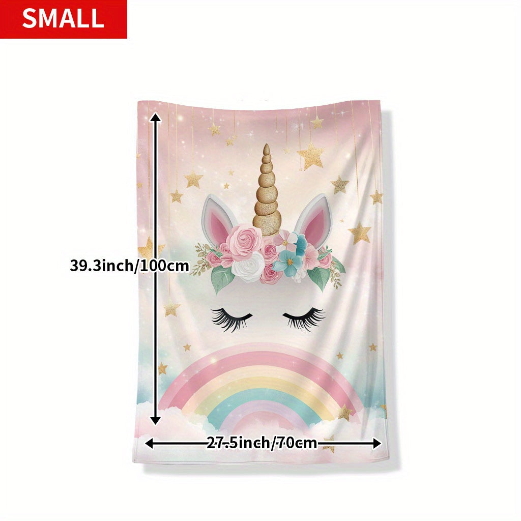 YUZHIYU Soft Flannel Unicorn Blanket - Single Piece, Featuring Digital Print, Made of Polyester, Quilted Design, Lightweight at 200-250gsm, Modern Style with Rainbow, Stars & Clouds Pattern, Versatile Cozy Throw for Year-round Use - Perfect for Naptime