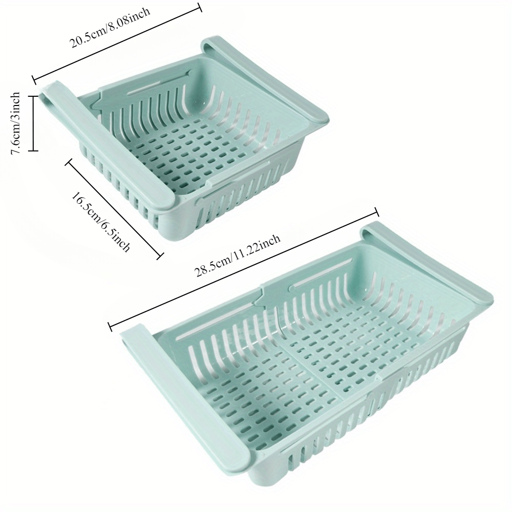 1 Piece Adjustable and Stretchable Refrigerator Storage Organizer Drawer - Made of Premium Plastic, Food-Safe Fridge Basket, Space-Saving Kitchen Organization Accessory.