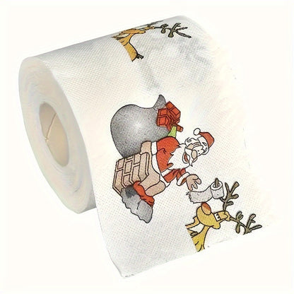 [Top Seller] Fun Santa & Reindeer Design Toilet Paper Roll - 10.01cm x 10.01cm, Ideal for Holiday Home Decor, Party Decorations, Eco-Friendly, Festive Facial Tissues