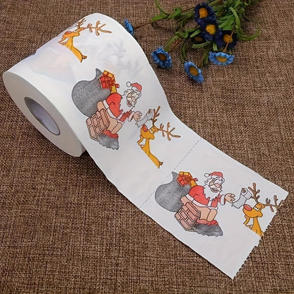 [Top Seller] Fun Santa & Reindeer Design Toilet Paper Roll - 10.01cm x 10.01cm, Ideal for Holiday Home Decor, Party Decorations, Eco-Friendly, Festive Facial Tissues