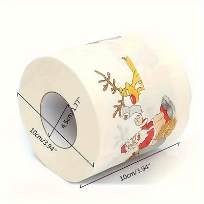 [Top Seller] Fun Santa & Reindeer Design Toilet Paper Roll - 10.01cm x 10.01cm, Ideal for Holiday Home Decor, Party Decorations, Eco-Friendly, Festive Facial Tissues