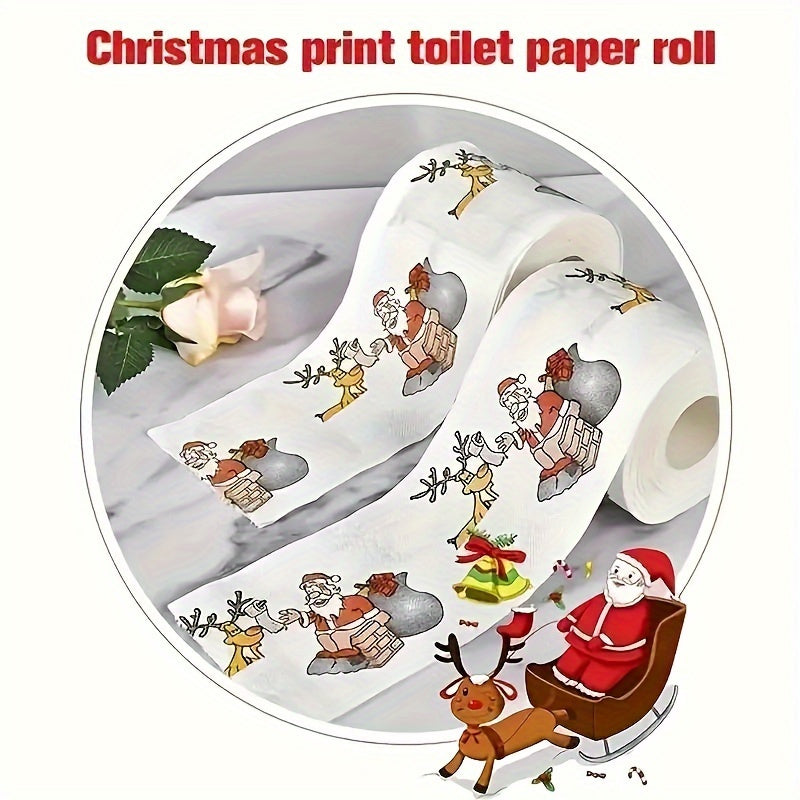 [Top Seller] Fun Santa & Reindeer Design Toilet Paper Roll - 10.01cm x 10.01cm, Ideal for Holiday Home Decor, Party Decorations, Eco-Friendly, Festive Facial Tissues