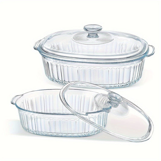 Yumiplus Oval Glass Pot with Lid - Spillproof Design, Dual Handles, High Borosilicate Crystal Material for Cooking Fish, Salads & Pasta - Dishwasher Safe, Available in 60.8oz and 94.6oz Sizes